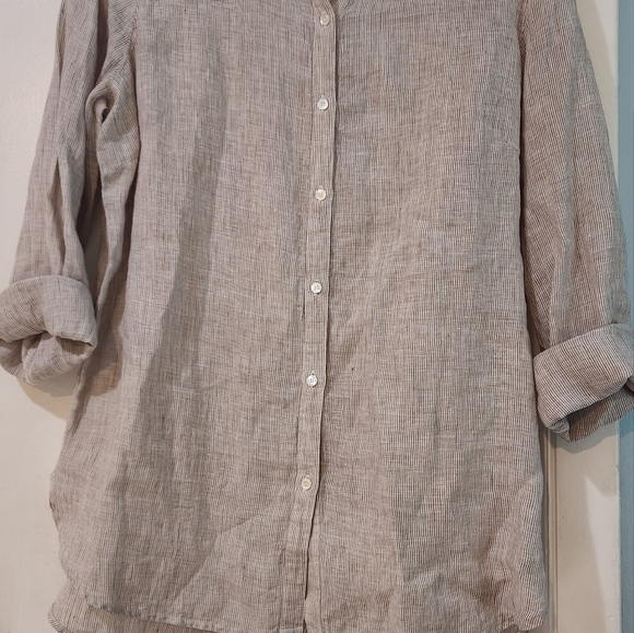 J.McLaughlin tan/white striped, large, Britt Linen Shirt - Picture 6 of 11